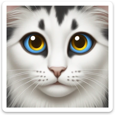 Black and white long haired odd-eyed cat with right eye blue and left eye yellow-brown. Different color eye. sticker