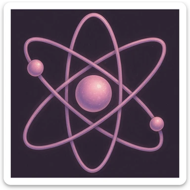 Add more details to the atom with lavender-pink colors, keeping the same style as the reference image. sticker