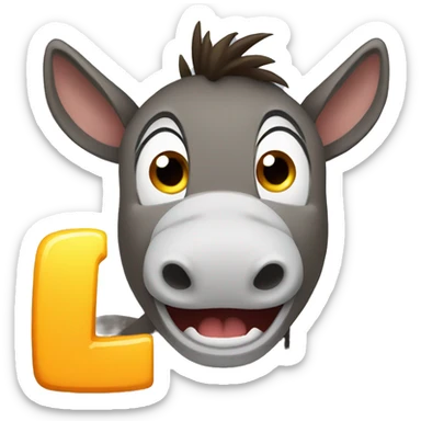a donkey with a scared expression and making the letter L with its hand sticker