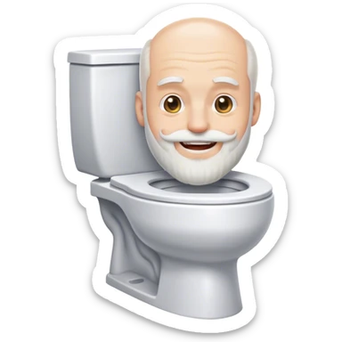A toilet with a white bearded man’s head sticking out of it, smiling sticker
