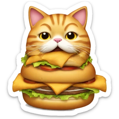 Fat Cat munching on a big burger sticker
