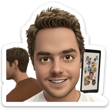 smiling boy in white shirt sticker