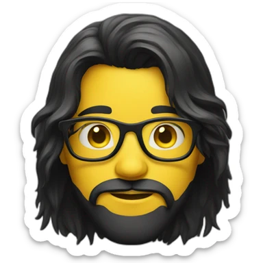 nerd emoji with black long hair only  yellow face and no body sticker