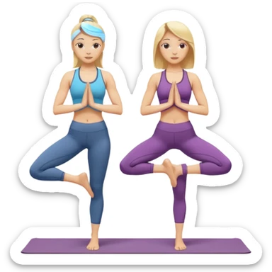 Two women doing yoga both blonde standing pose  sticker