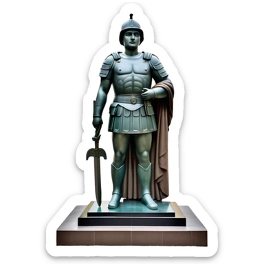 Cinematic Realistic Roman Soldier Statue at Botero Square Landmark Emoji, depicted as a striking, larger-than-life sculpture rendered with rich detail and dynamic, urban lighting. sticker