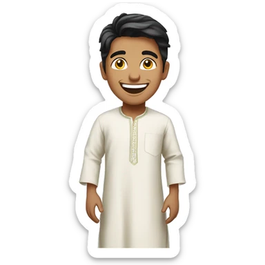 a pakistani boy, wearing shalwar kameez, laughing sticker