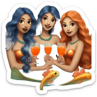 Three beautiful mermaids (light skin) drinking aperol sticker