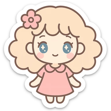 a girl with curly hair, pale skin, and blue eyes, anime style sticker