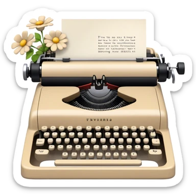 beige typewriter and flowers sticker