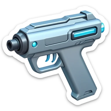 Clash of Clans aesthetic: Cinematic Playful 3D Isometric Laser Gun Emoji, rendered in a 3D vector-style similar to standard emojis with minimal shading and bold, simplified shapes. A compact, distinct form with signature details, softly glowing with a futuristic sci-fi warfare charm. Simplified yet unmistakably iconic, highly detailed and consistent, glowing with a soft radiance and high shine. Stylized with a touch of high-tech brilliance and a soft glowing outline, capturing the essence of a beloved gaming relic with a friendly, playful manner! sticker