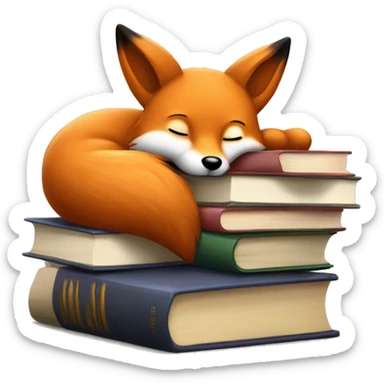 A little fox sleeps surrounded by books. Image weight up to 128 KB sticker