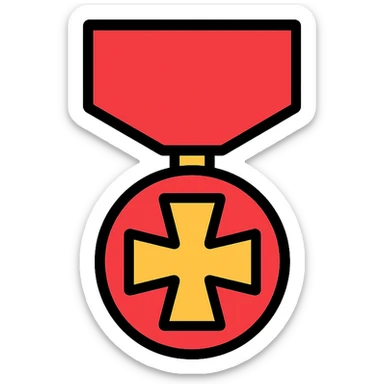 stylized order ribbon with red background and gold Balkenkreuz, 64x64 pixels, icon style sticker