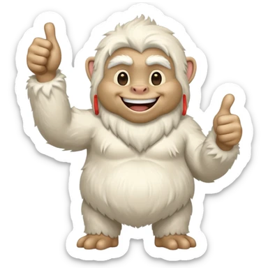 yeti, full body, full fur, thumbs up, smiling, winking sticker