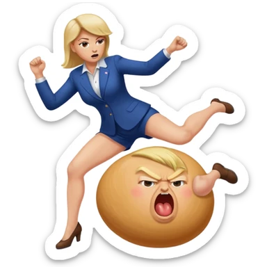 woman kicking donald trump in the testicles sticker