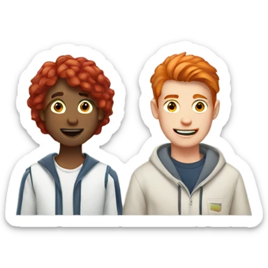 Two college boys and one college aged girl with red hair  sticker