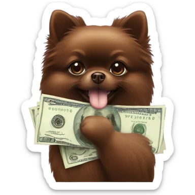 Chocolate Pomeranian with money  sticker