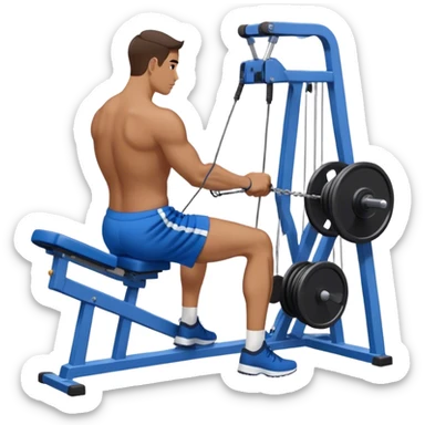 back view of man with blue shorts using seated cable-rows machine sticker