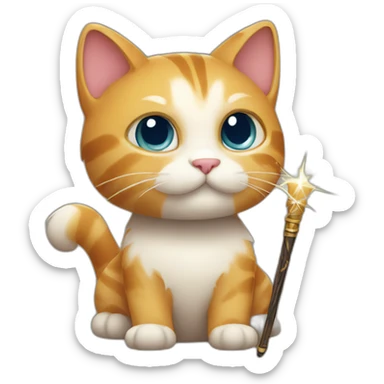 a cat with a wand sticker