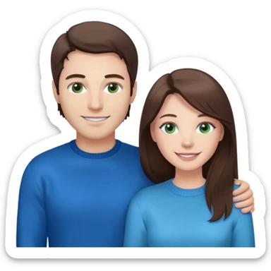 “A pink Polaroid-style photo of a couple: a white woman with long brunette hair and blue eyes, and a white man with short brunette hair and green eyes.” sticker