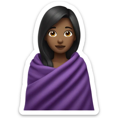 dark haired girl with purple blanket around her shoulders  sticker