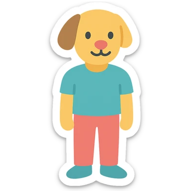 a dog with a half-human body, colorful cartoon style icon sticker