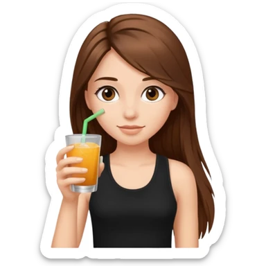 girl with long brown hair, false lashes, dressed with a black tank top and a drink in her right hand sticker