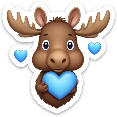 A cute moose holding a blue heart sticker