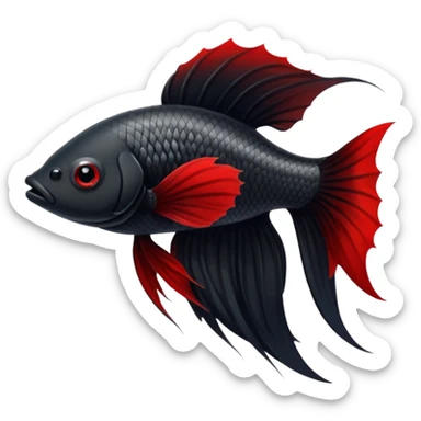 Fully Black with tiny red lines betta fish short fins black and white eyes sticker