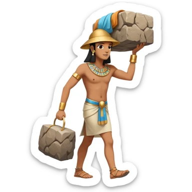fullbody ancient Egyptian worker carrying a large rock block on their back, no fancy hat sticker