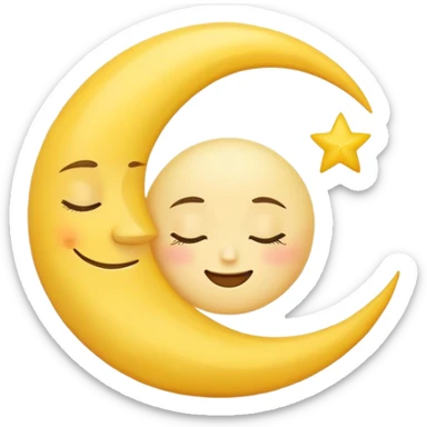A crescent moon with a sleepy, peaceful face sticker
