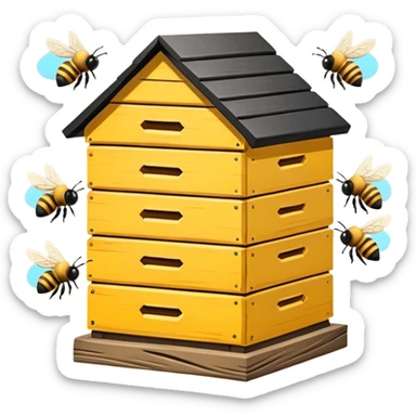 hands shake the bee hive with bees escaping sticker