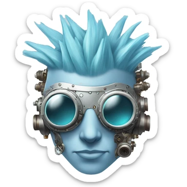 Pastel blue Mohawk cyborg head with silver steampunk goggles, goatee and circuits sticker