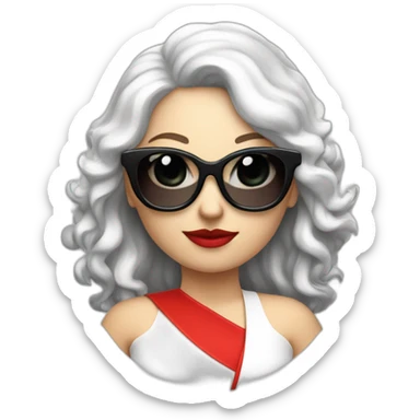 Grosse femme blanche en robe rouge et lunette avec cheveux noir sticker