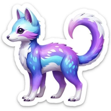  Shiny iridescent glossy oily smooth silky soft White with indigo-Violet-purple-pinkish-gradient markings beautiful handsome gorgeous aesthetic colorful vibrant Vernid-Trico-species-Fakemon-creature by LiLaiRa, 4 legs, 1 tail, random markings, (full body) sticker