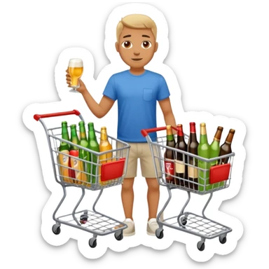 man with a shopping cart full of beers and wines full body sticker