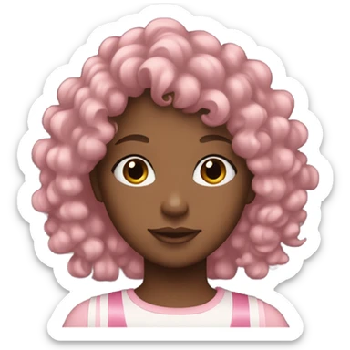 Black girl with curly hair and bangs with a light pink ribbon on the right side of her hair sticker
