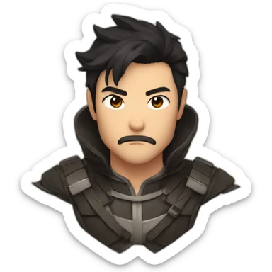 Kawai face men with dark hair with a sauvage in the mouth sticker