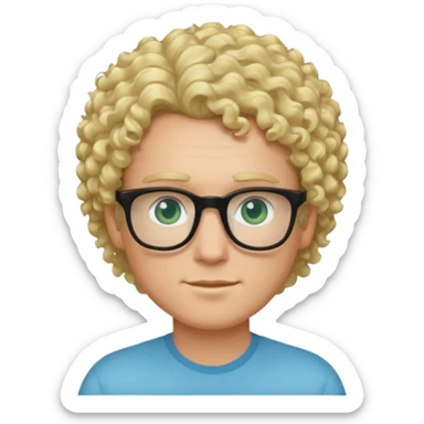 white guy with curly blonde hair and light blue ish green eyes with black glasses  sticker