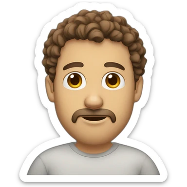 head and shoulder of teacher, short very curly brown hair, big broken nose, and goatee sticker