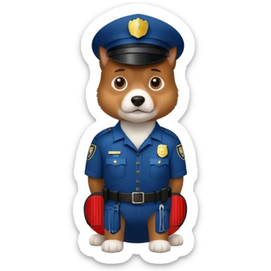 A dog dressed as a police officer, looking serious and observant sticker