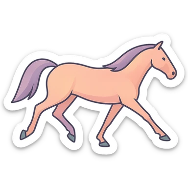 Edit the image of a horse in the pose shown in the reference. Render it in a Chinese Eastern style with thin, clean contours and soft rounded shapes. Use a pastel color palette including #98B5BC, #B5B3C1, #C9A3C9, #E4C0CA, #F7DCD1, #F7C0AA. Add detailed shadows and highlights with soft lighting. The background should be transparent. The horse should appear less cute and have no decorative elements. sticker