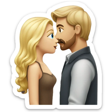 Blonde haired girl and brown moustache guy kissing sticker