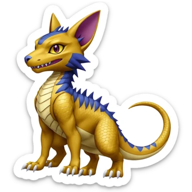 Reptilian, scaley Bastet-Noibat-Gatomon-Garchomp-Digimon-Fakémon-Pokémon-feline-creature (full body) sticker