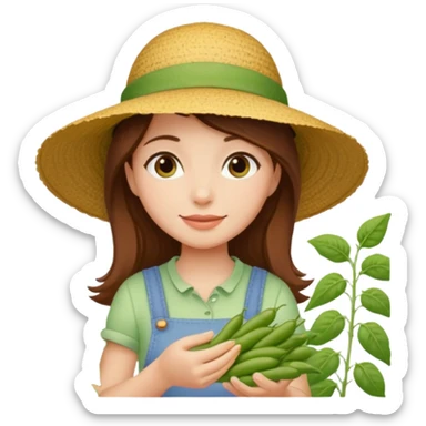 brown haired girl in garden picking green beans sticker