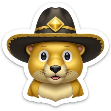 Oso dorado con sombrero elegante y moño negro confundido animatronico sticker