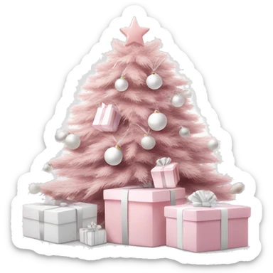 Light pink Christmas gifts under a white Christmas tree  sticker