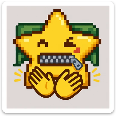 A 100 x 100 pixel emoji illustrating applause, with a star-shaped mouth that has a zipper, similar to the attached image. The star should be designed to appear as if it is cheering. The emoji should be in the same style as the reference image. sticker