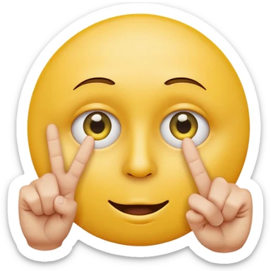 yellow cercle face, cercle eyes, cercle mouth, holding up two fingers sticker