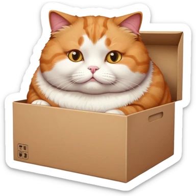 Adorable obese cat trying to fit in a small box sticker