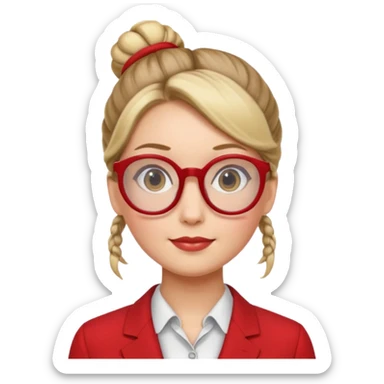 woman with bun hair with red suit and glasses sticker